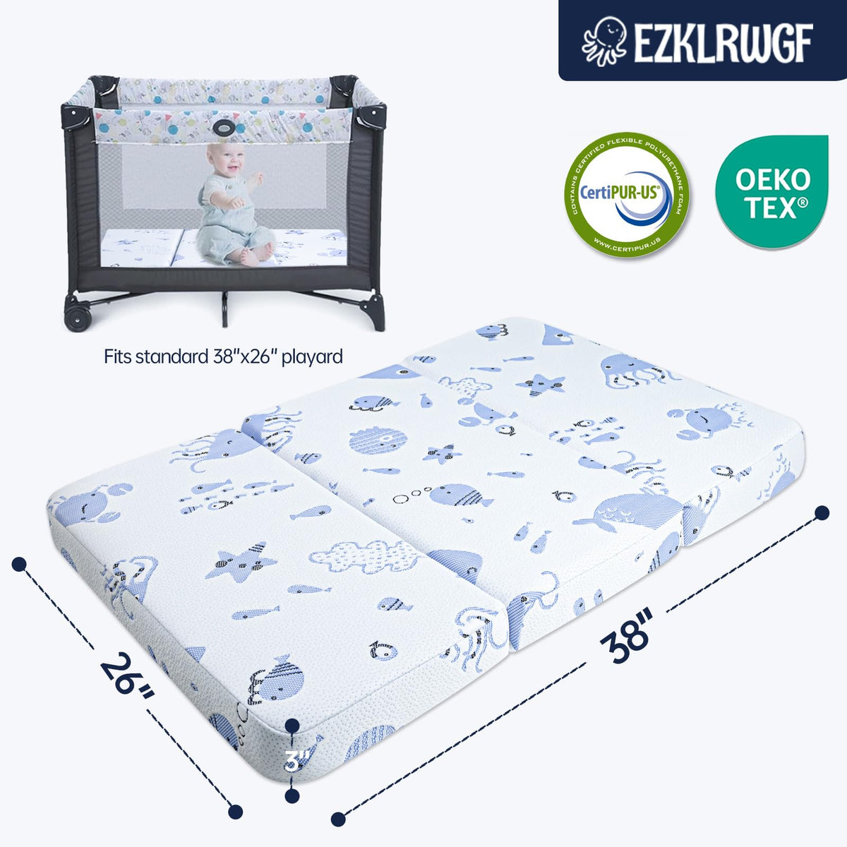 Dual-Sided Memory Foam Trifold Pack and Play Mattress N926204