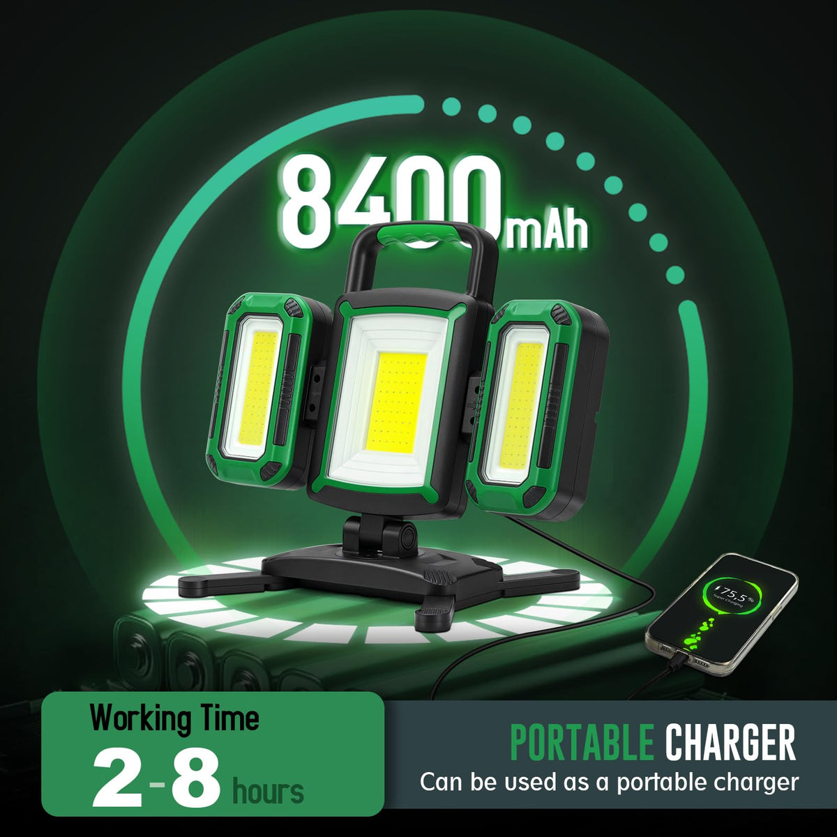 50W 5000LM Rechargeable Magnetic LED Work Light R8926
