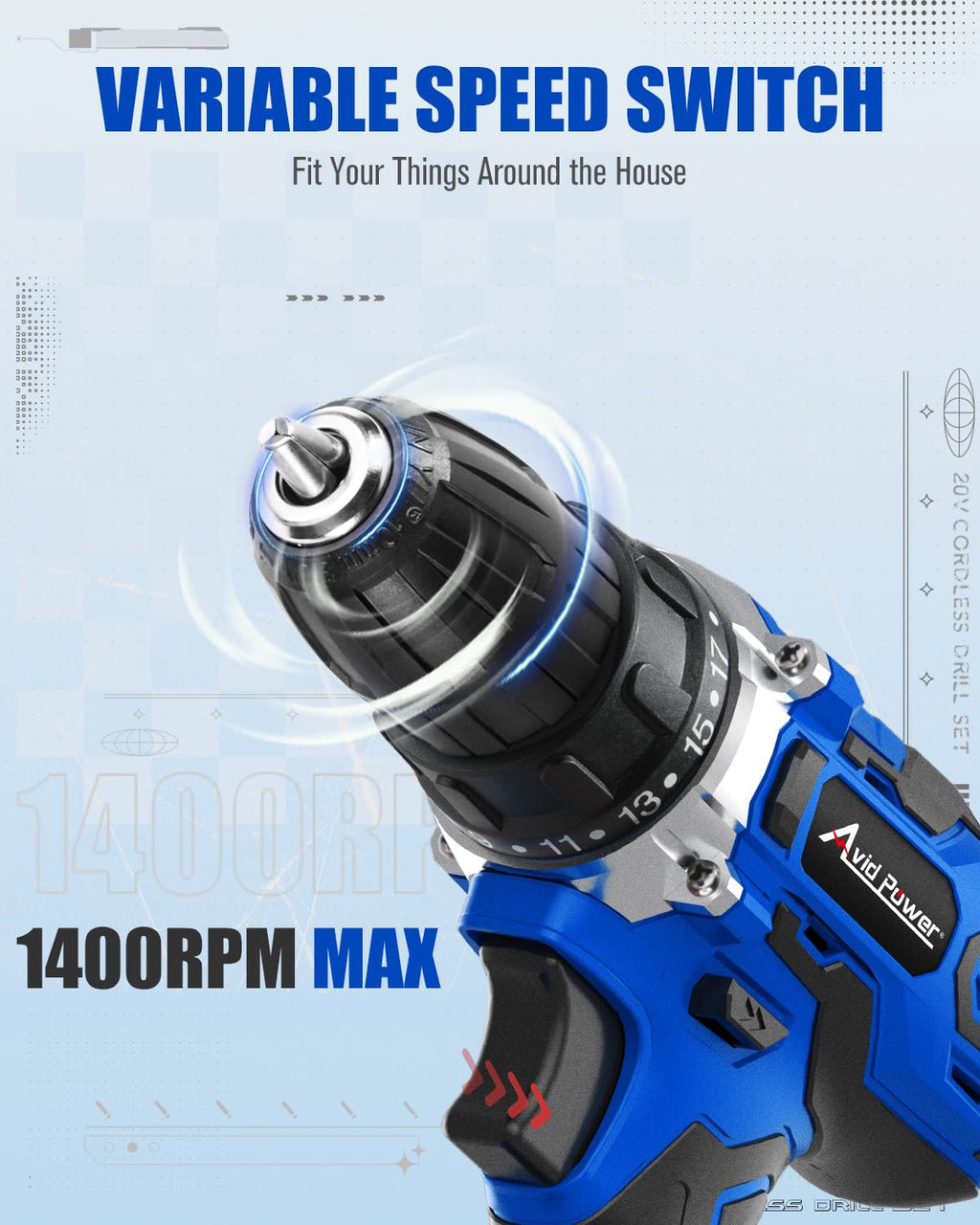 20V Cordless Drill Set with Battery and Charger D8657