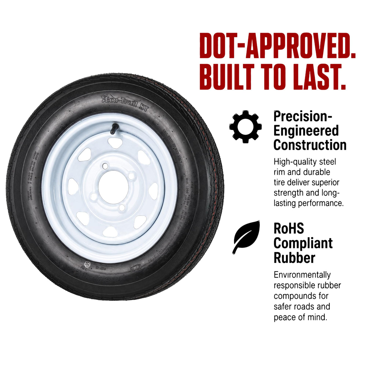 2-Pack Trailer Tire Rim Assembly 4.80-12 12 5 Lug Silver B20094