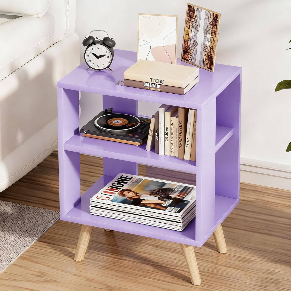 Purple 2-Tier Wooden Nightstand S4182
