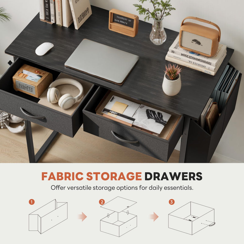 32" Black Computer Desk with Drawers J611566