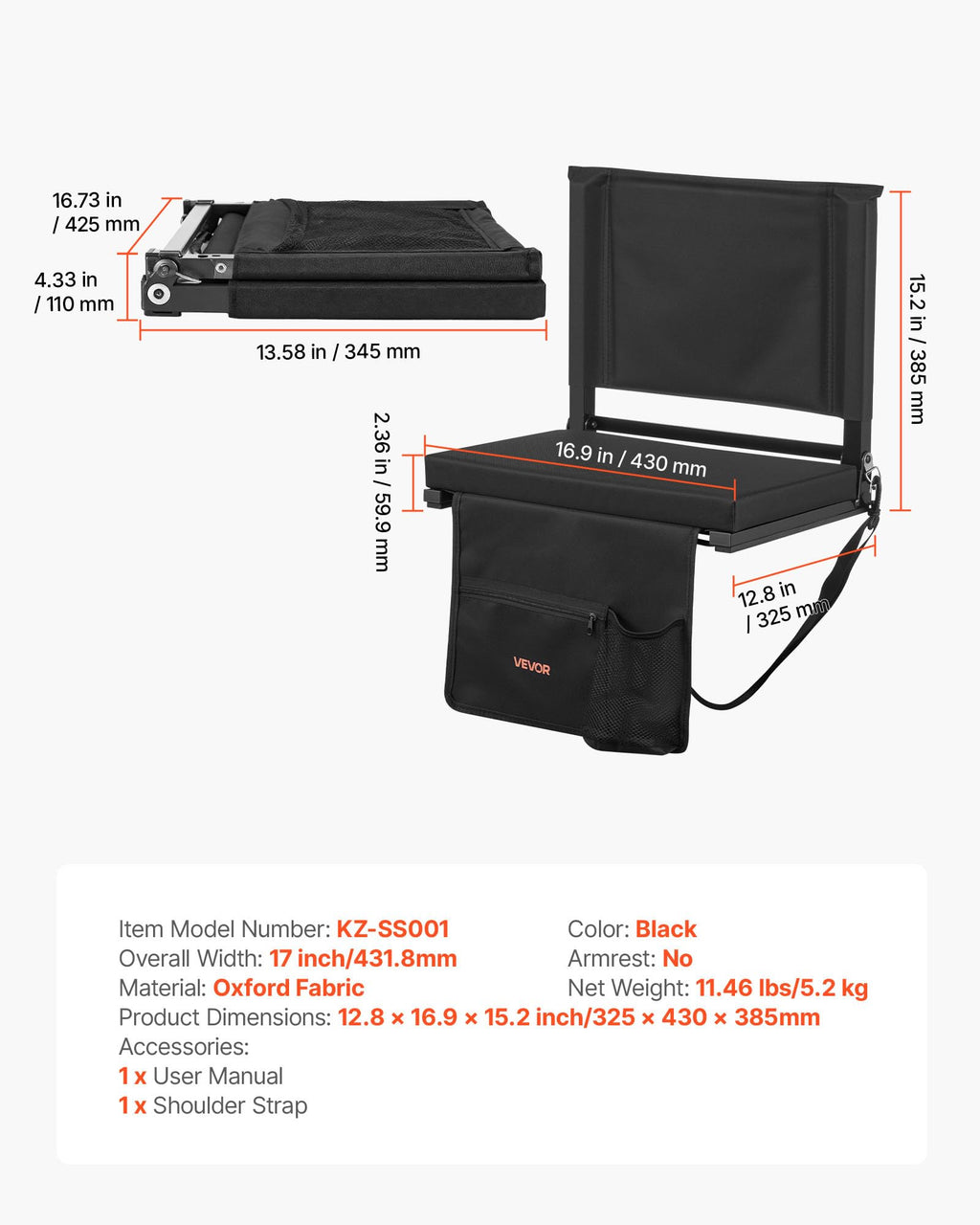 Folding Bleacher Seat with Back Support and Cushion K1580