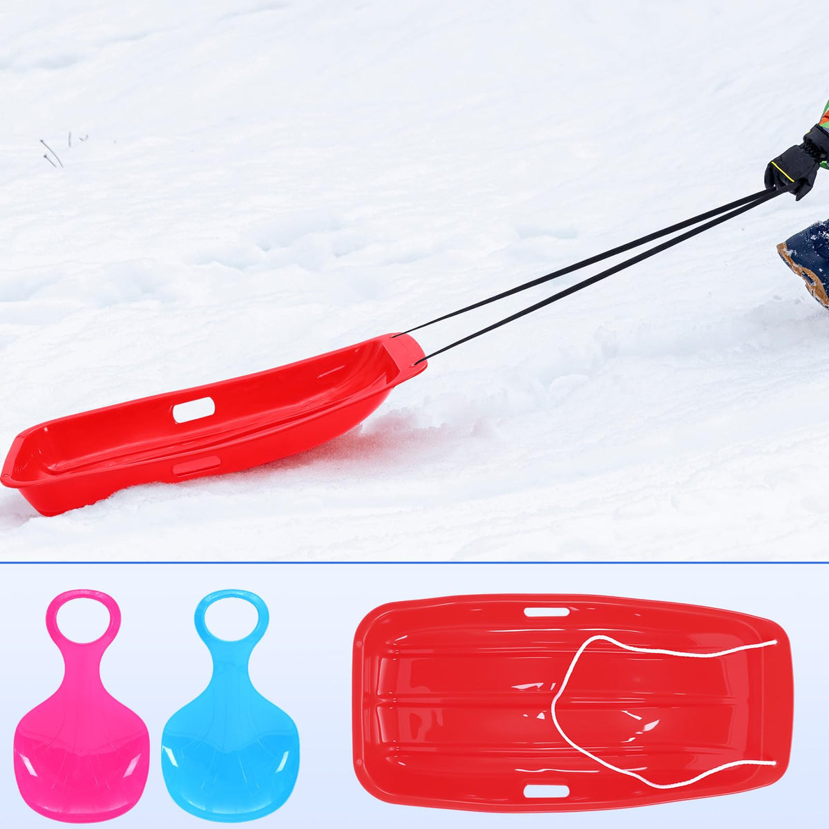 3 Pcs 35 Inch Plastic Snow Sleds with Rope L518441