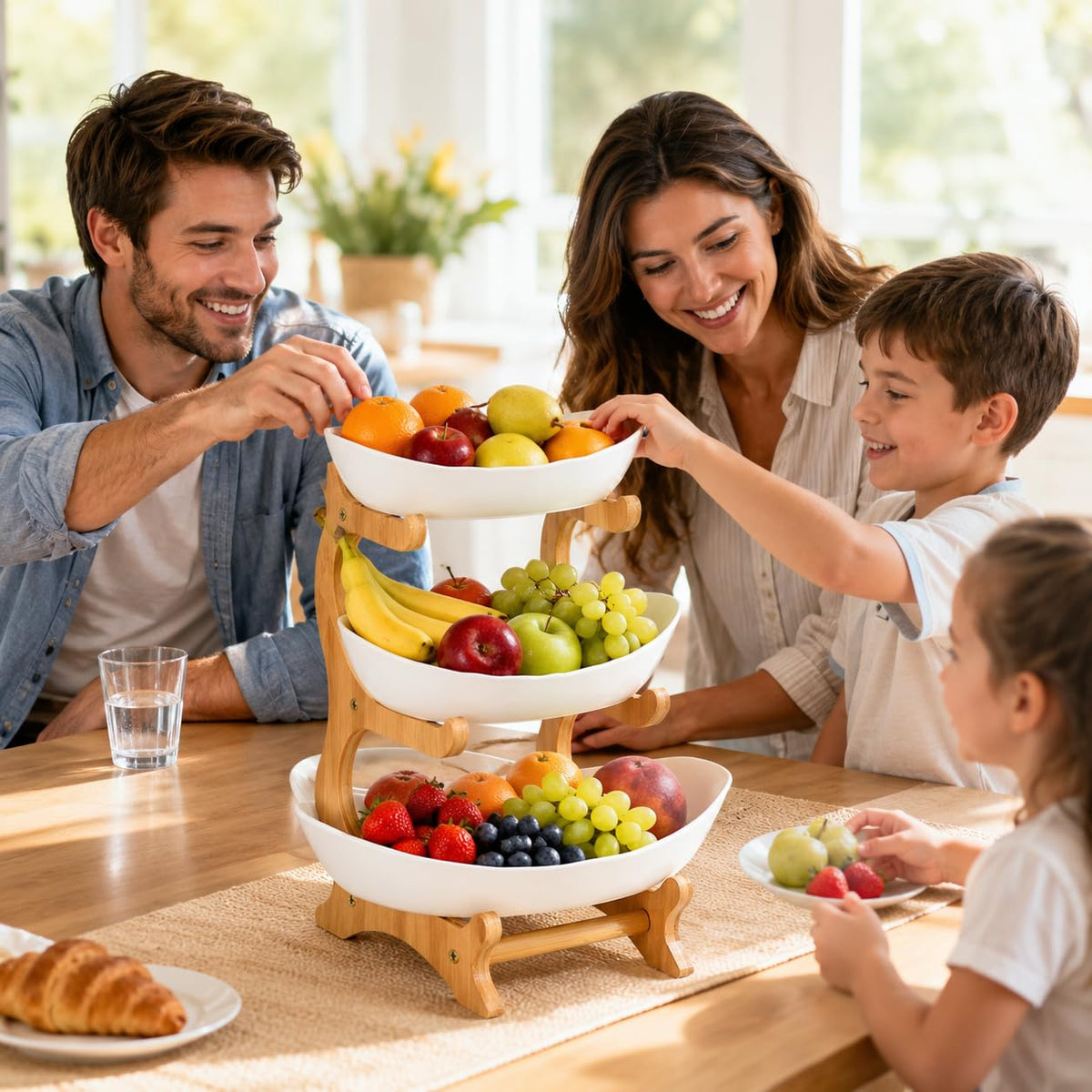 3-Tier Plastic Fruit Bowl Basket with Bamboo Stand L40519