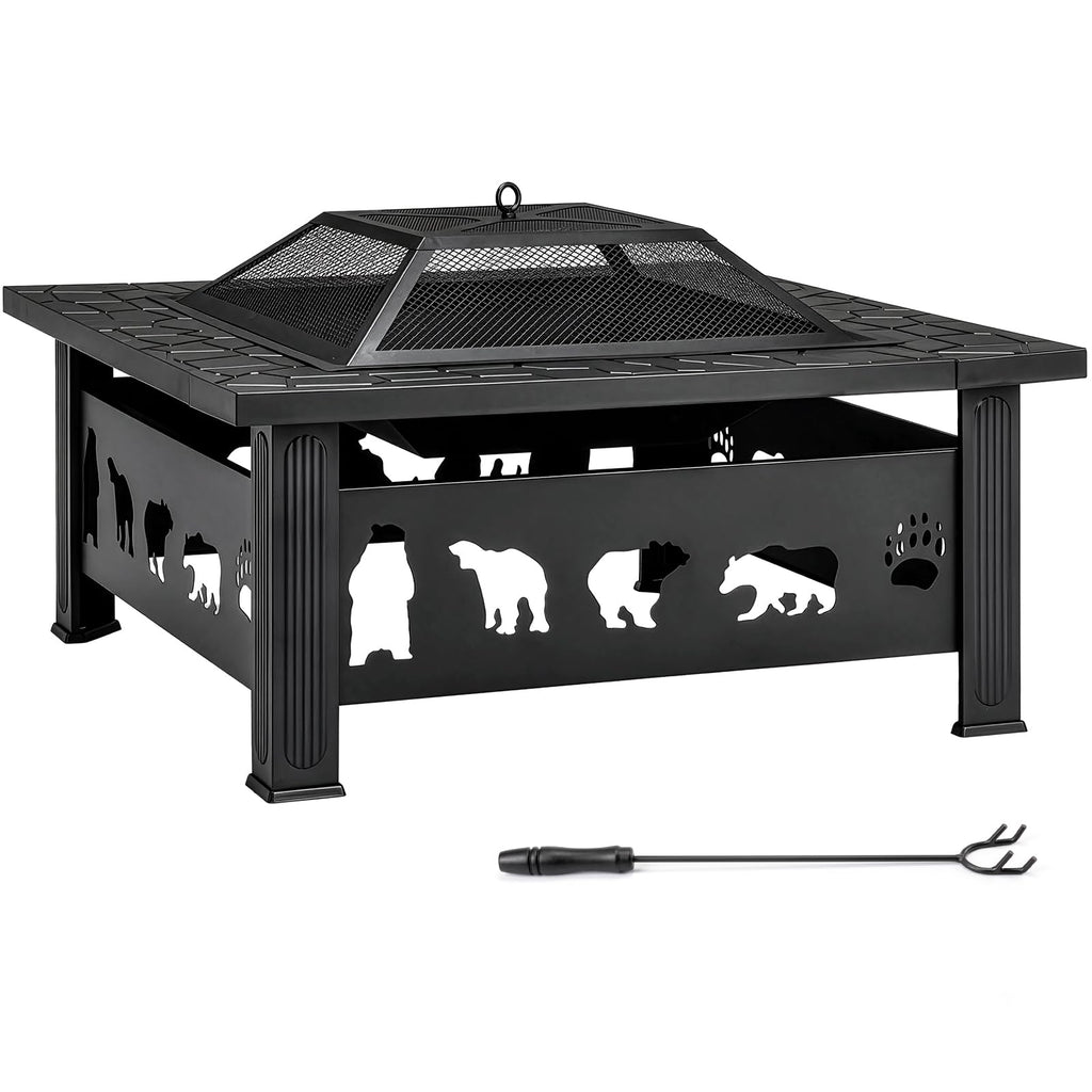32 Inch Square Metal Patio Fire Pit Table X3546