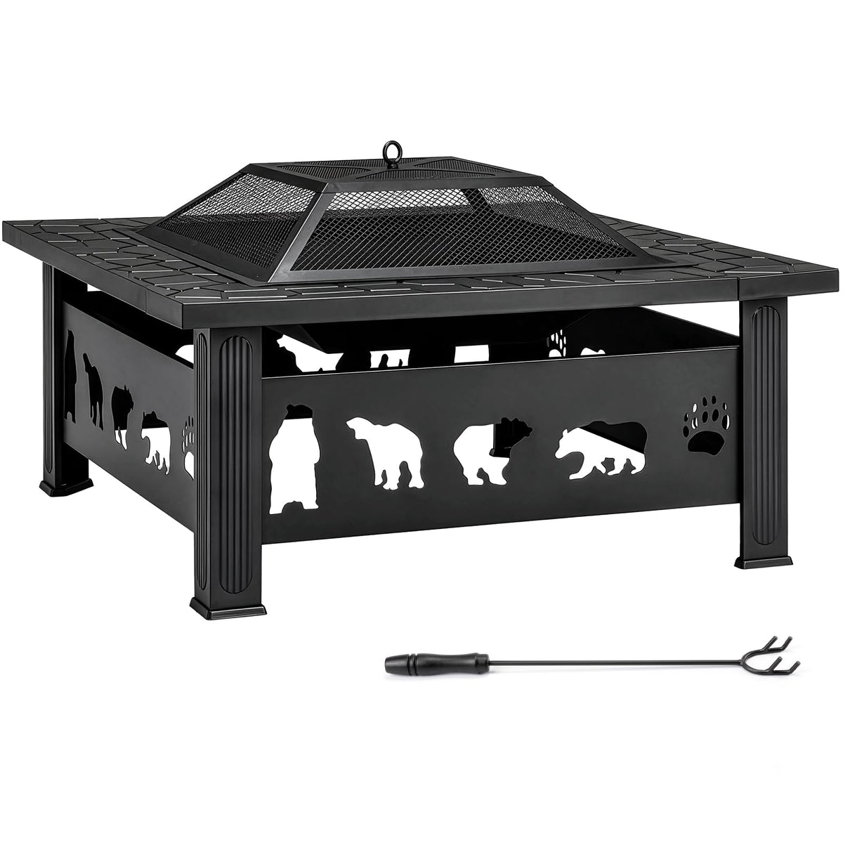 32 Inch Square Metal Patio Fire Pit Table X3546