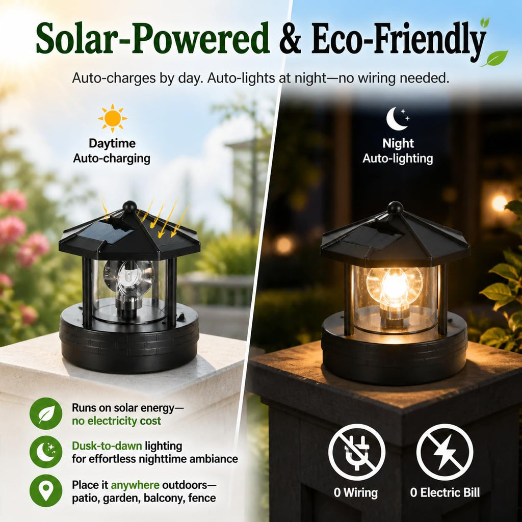 Solar Lighthouse Lamp with Rotating Beacon IP44 Waterproof LED Light N208