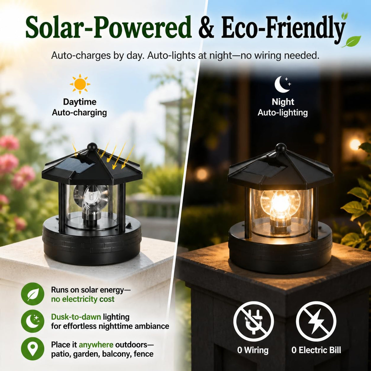Solar Lighthouse Lamp with Rotating Beacon IP44 Waterproof LED Light N208
