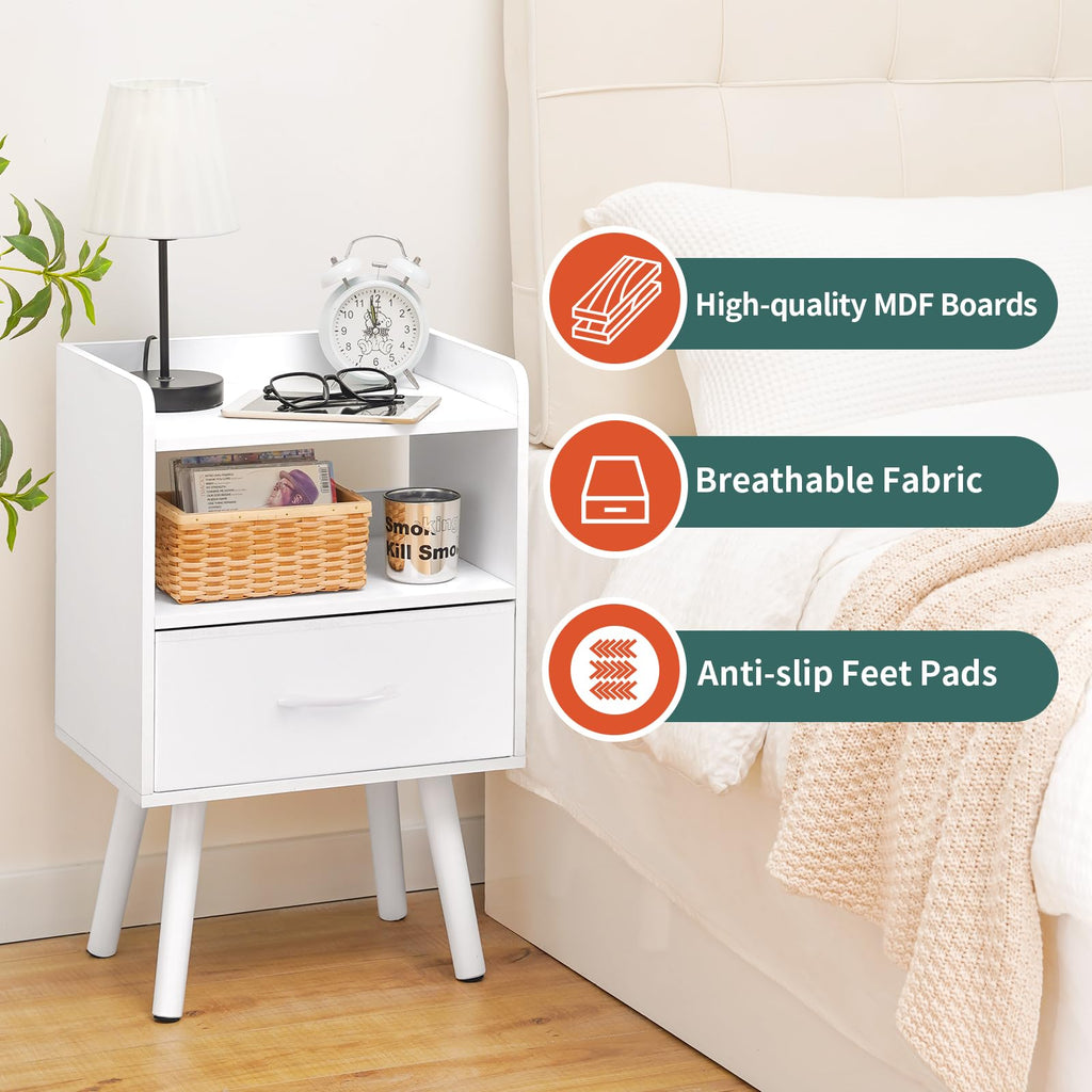 Modern Nightstand with Drawer and Open Storage Shelf H80075