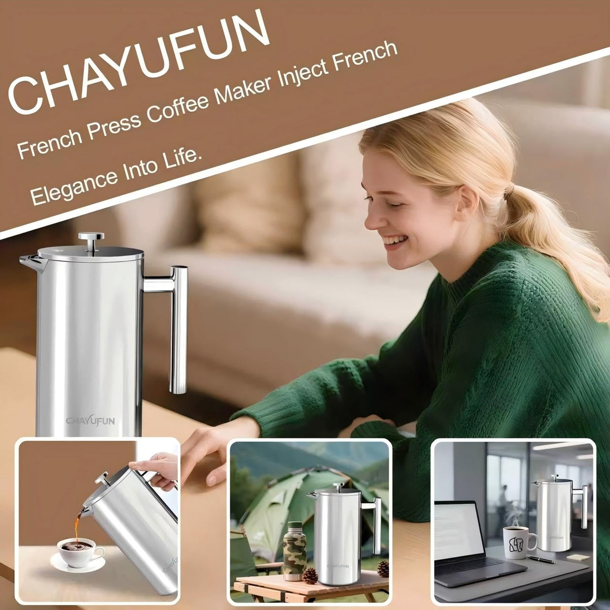 Stainless Steel French Press Coffee Maker 34oz I762420