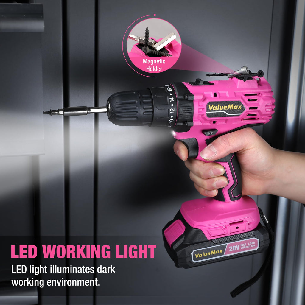 Pink 20V Cordless Drill Set with Battery and Charger J19669