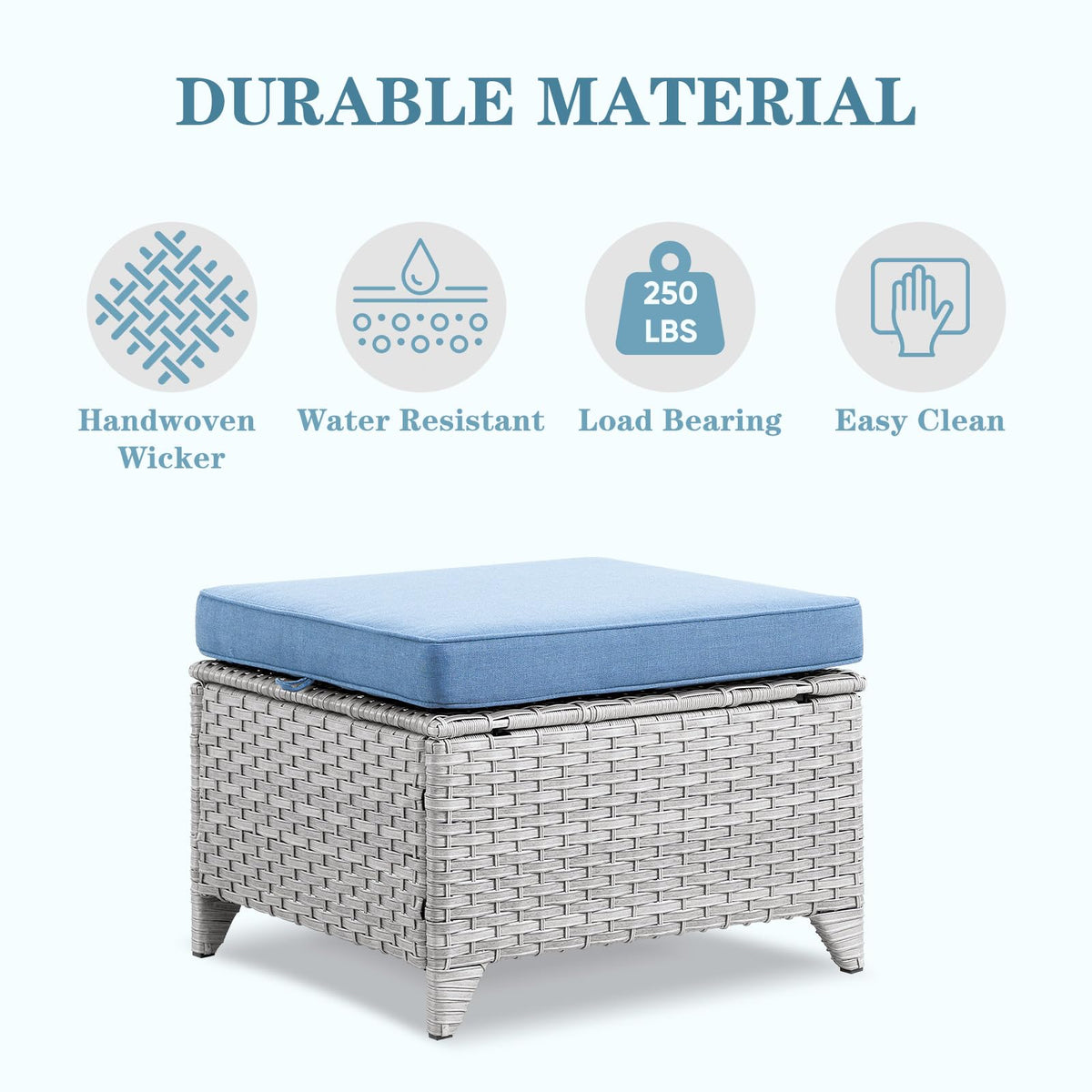 Wicker Outdoor Ottomans Set of 2 Handwoven Rattan Footstools with Removable Cushions C414963