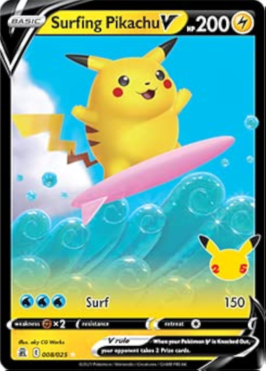 Surfing Pikachu V Full Art Rare Holo Card Z201050