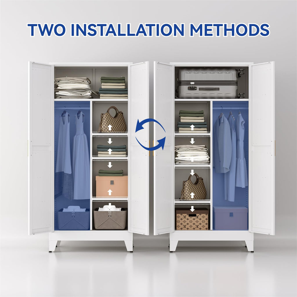 Metal Wardrobe Closet with Doors, 71'' Tall Steel Armoire with Shelves N69625