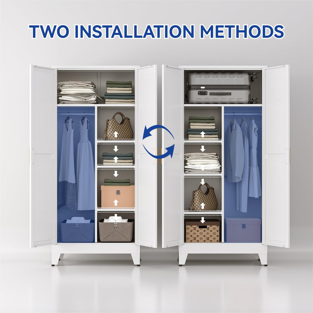 Metal Wardrobe Closet with Doors, 71'' Tall Steel Armoire with Shelves N69625