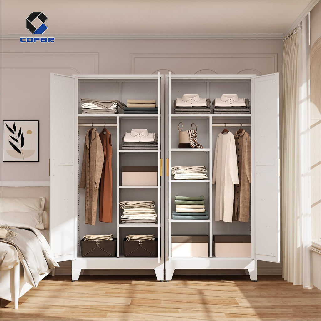Metal Wardrobe Closet with Doors, 71'' Tall Steel Armoire with Shelves N69625