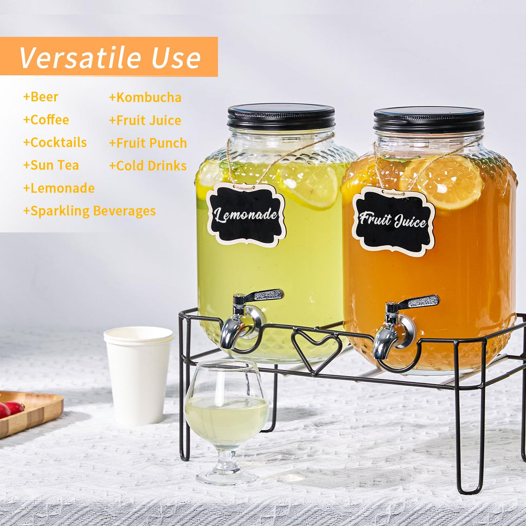 1 Gallon Glass Beverage Dispenser with Stand and Fruit Infuser X140