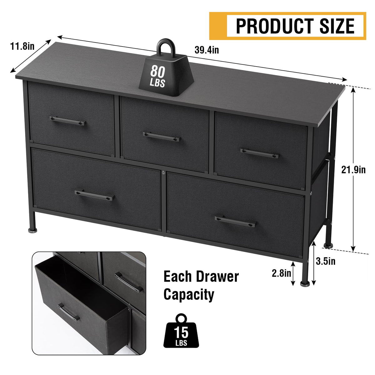 5 Drawer Fabric Dresser P31191