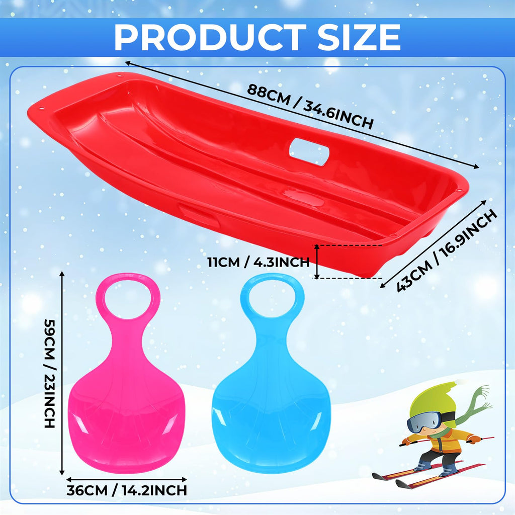 3 Pcs 35 Inch Plastic Snow Sleds with Rope L518441