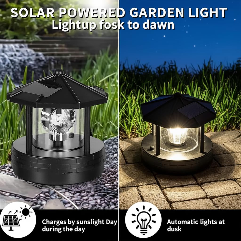 Solar Lighthouse Lamp with Rotating Beacon IP44 Waterproof LED Light N208
