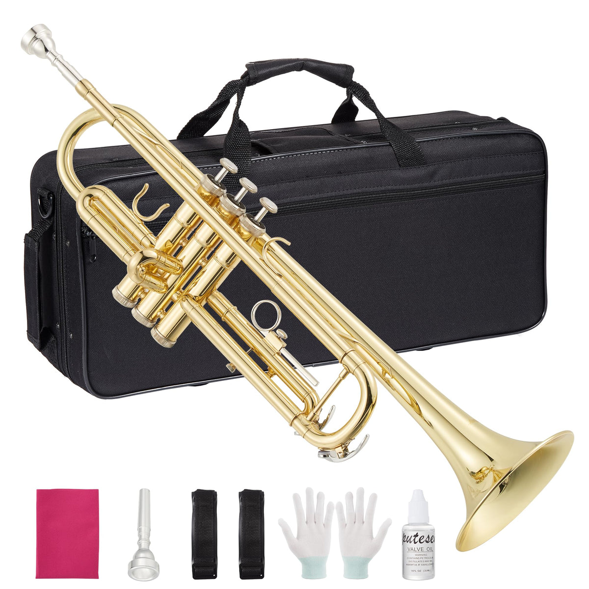 Gold Lacquer Brass Trumpet with Case and Mouthpiece V9367