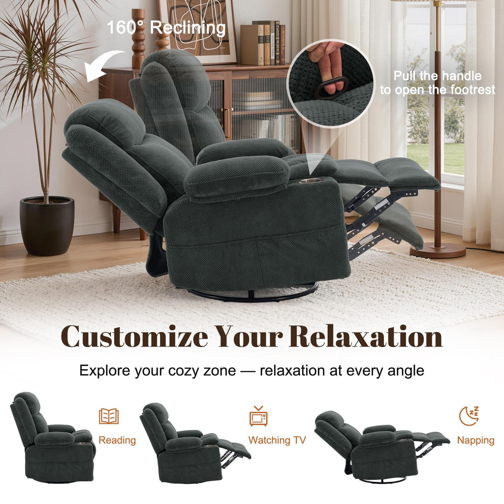 Gray Swivel Rocker Recliner with Massage & Heat B2995