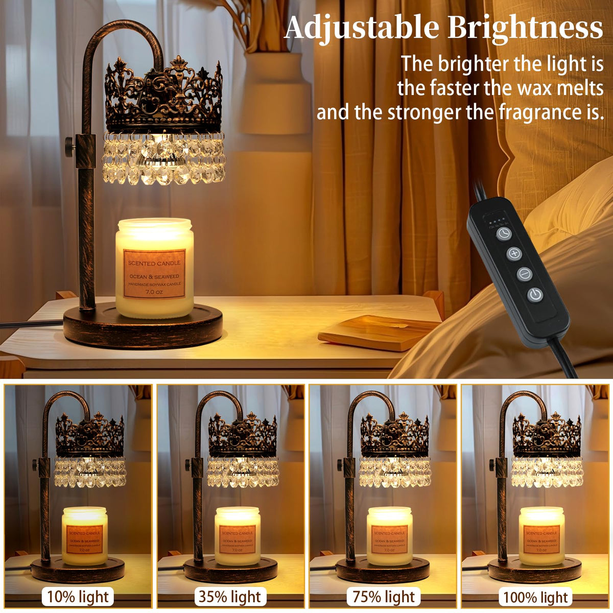 Candle Warmer Lamp with Timer Dimmer Adjustable Height Black Gold Brushed X50479