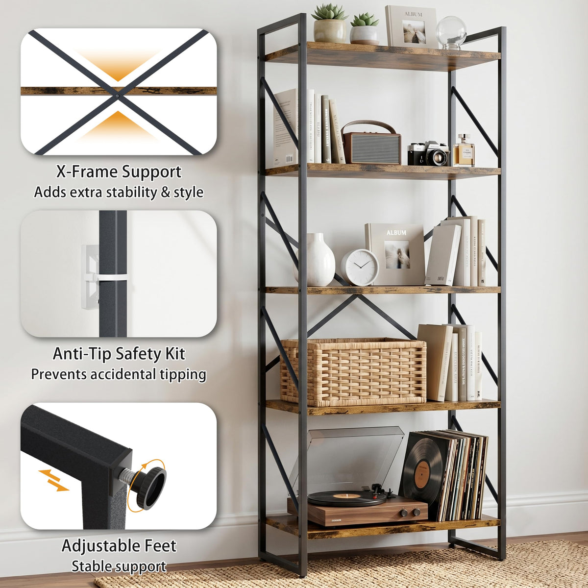 5 Tier Metal Bookshelf N4375