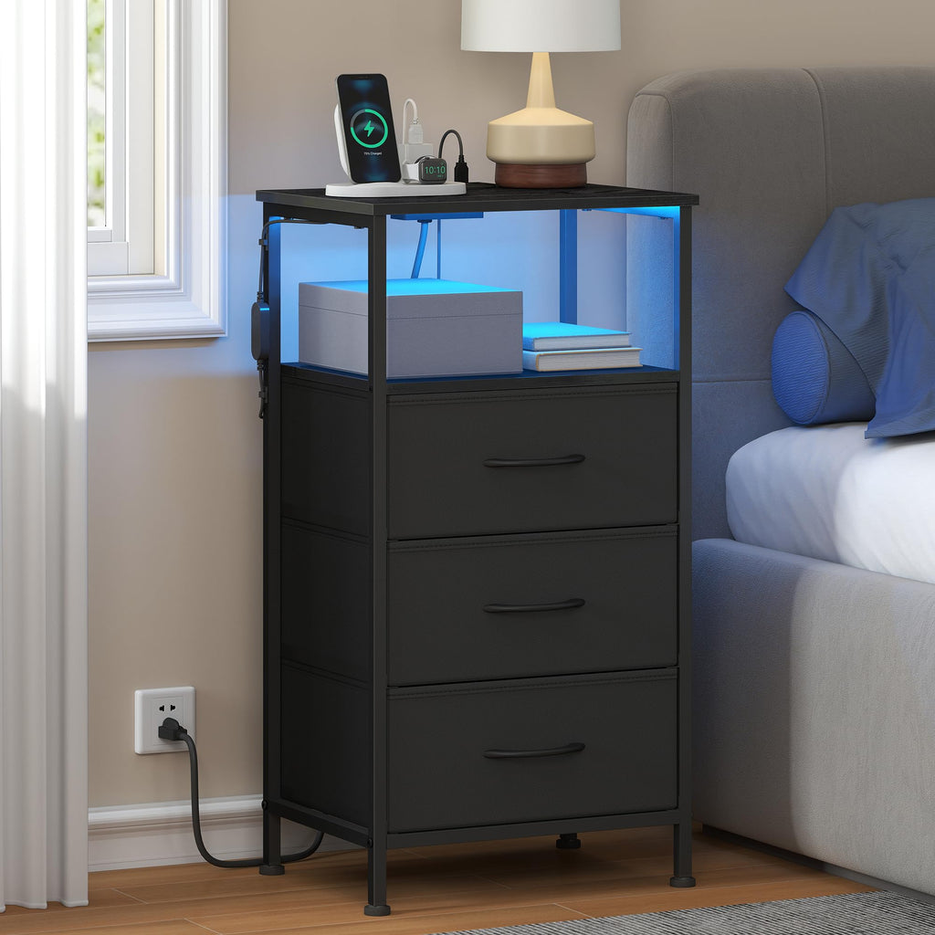 Nightstand with Charging Station, 3 Fabric Drawers Y571403