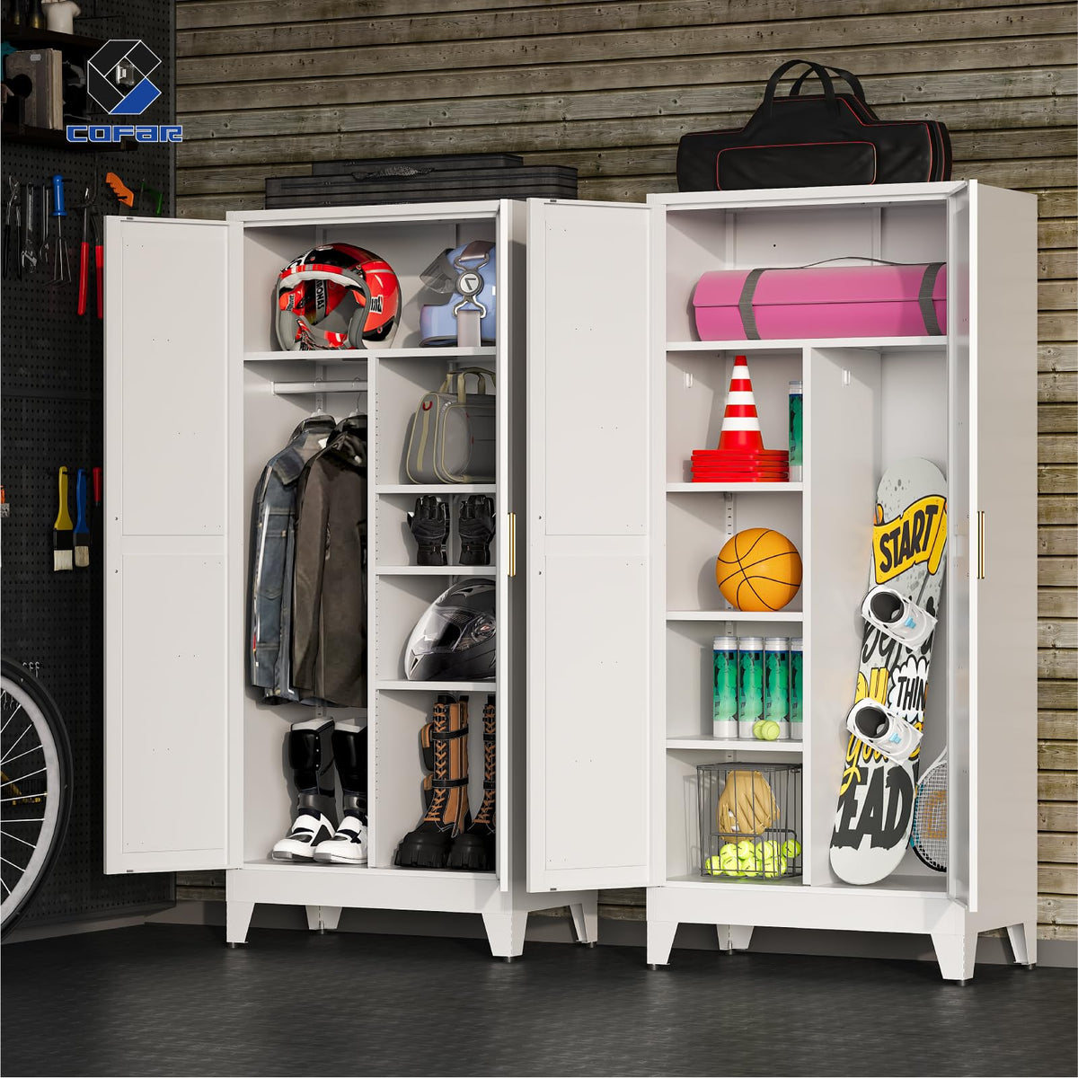 Metal Wardrobe Closet with Doors, 71'' Tall Steel Armoire with Shelves N69625