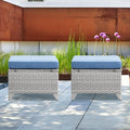 Wicker Outdoor Ottomans Set of 2 Handwoven Rattan Footstools with Removable Cushions C414963