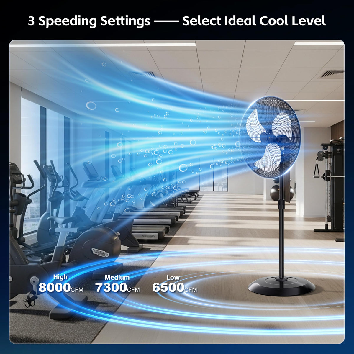 24" High Velocity Oscillating Pedestal Fan, 8000 CFM 3-Speed Standing Fan F4370