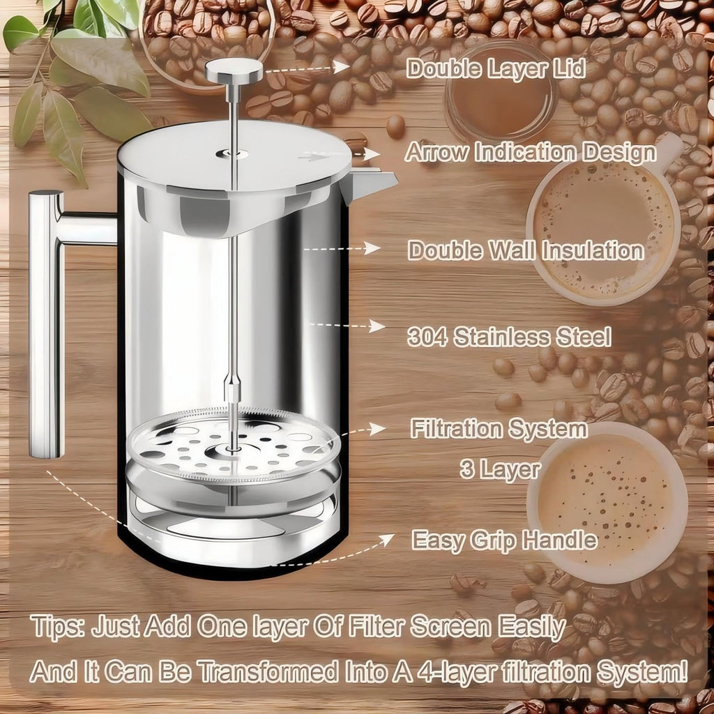 Stainless Steel French Press Coffee Maker 34oz I762420
