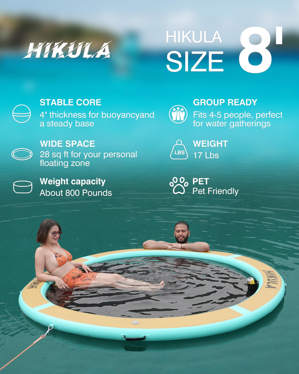 Inflatable Round Floating Ring Water Hammock Dock with Water Ladder and Cup Holder M194346