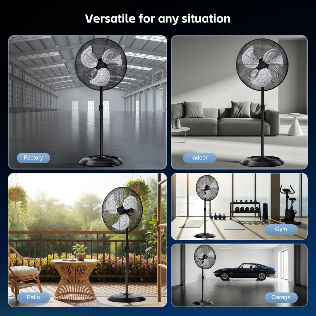 24" High Velocity Oscillating Pedestal Fan, 8000 CFM 3-Speed Standing Fan F4370
