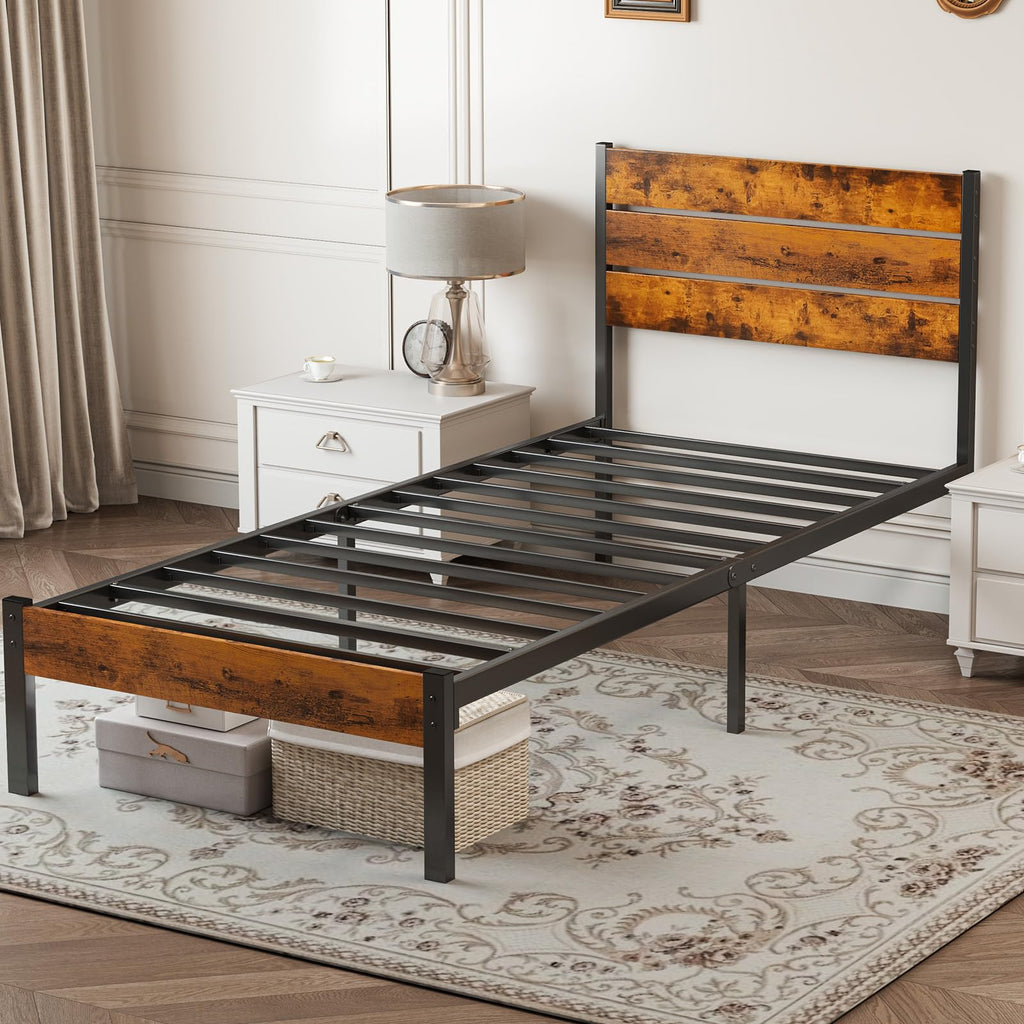 Twin Wood Bed Frame with Headboard S606