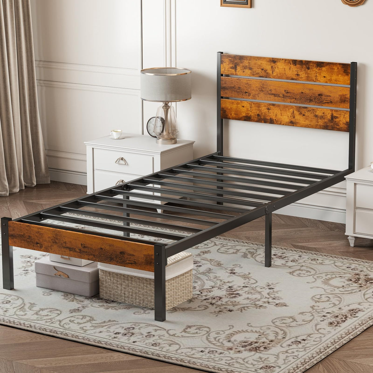 Twin Wood Bed Frame with Headboard S606