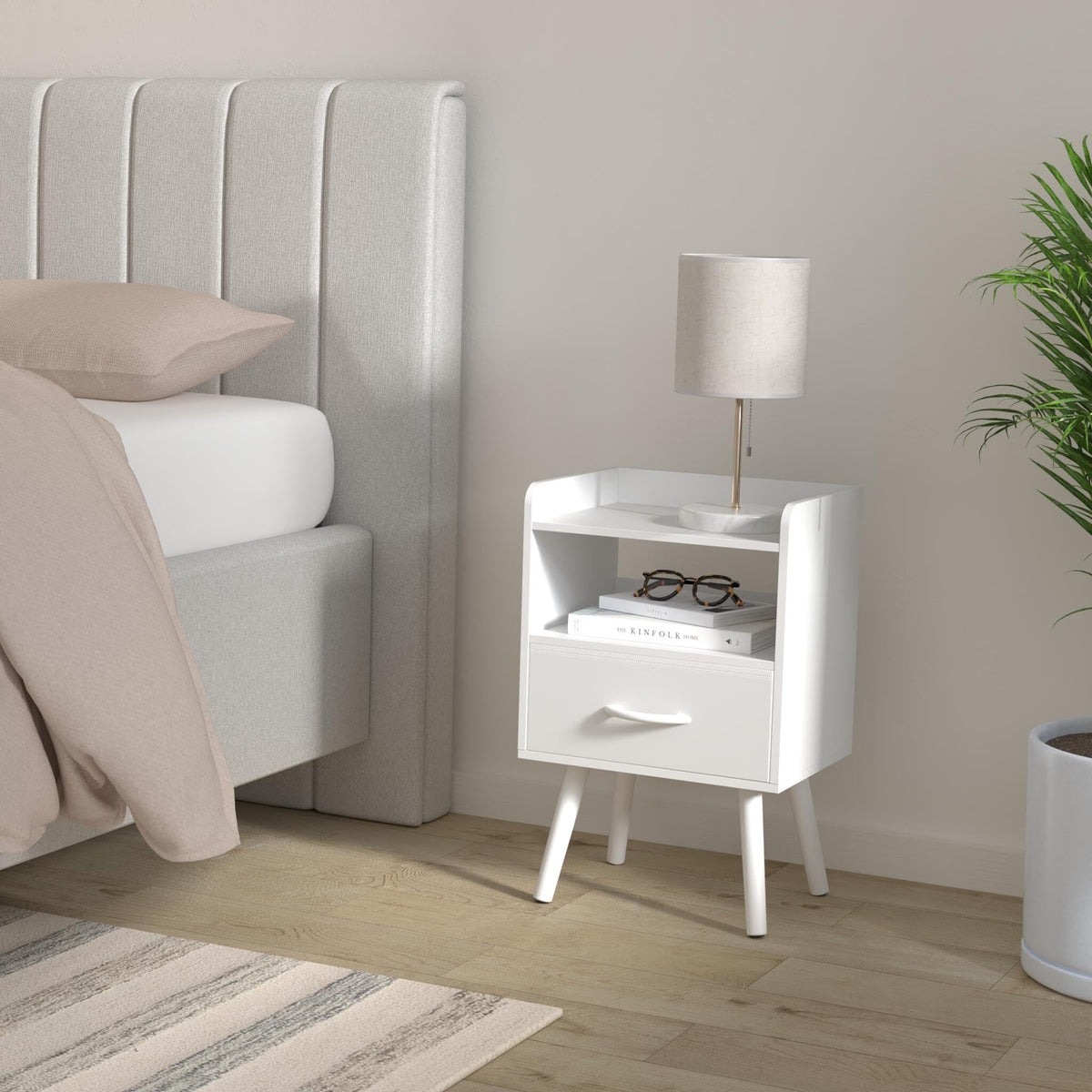 Modern Nightstand with Drawer and Open Storage Shelf H80075