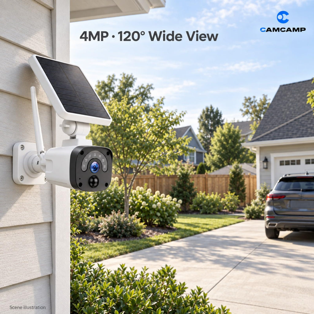Solar Security Cameras Wireless Outdoor System 4-Cam 2.5K 64GB SD E804918