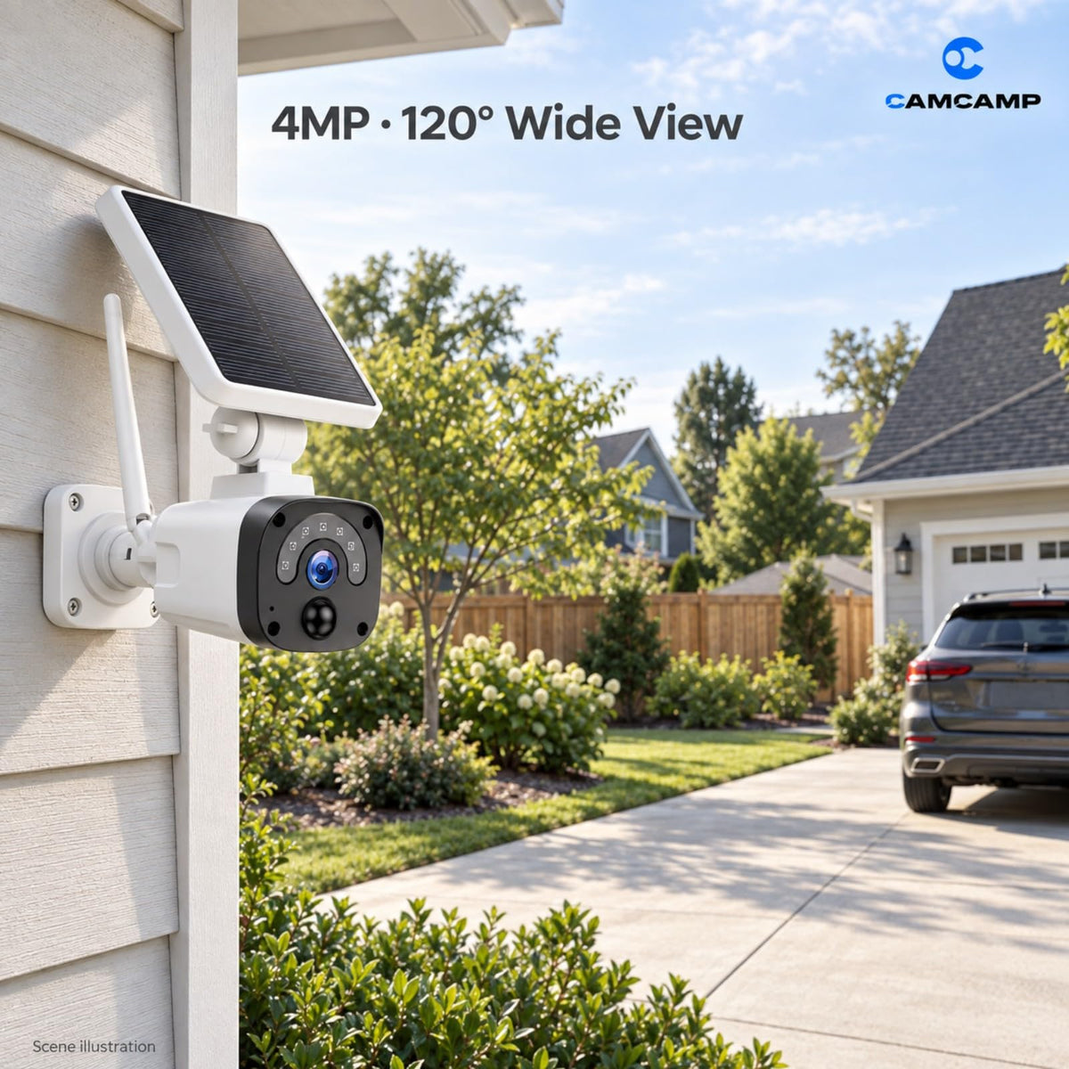 Solar Security Cameras Wireless Outdoor System 4-Cam 2.5K 64GB SD E804918
