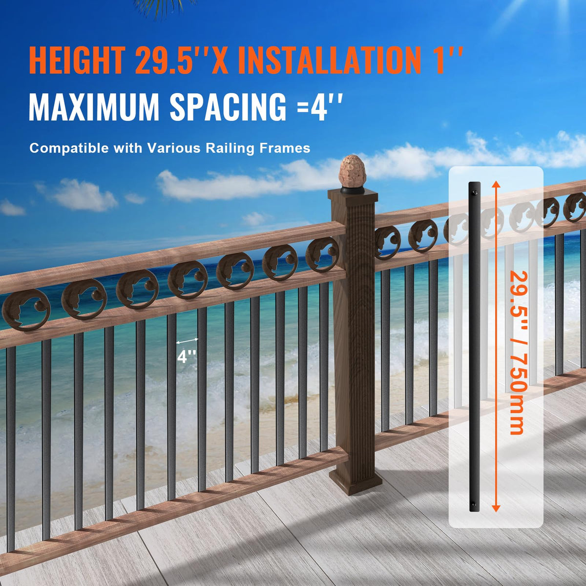 29.5"x1" Flat Aluminum Alloy 51 Pack Satin Black Metal Balusters O262