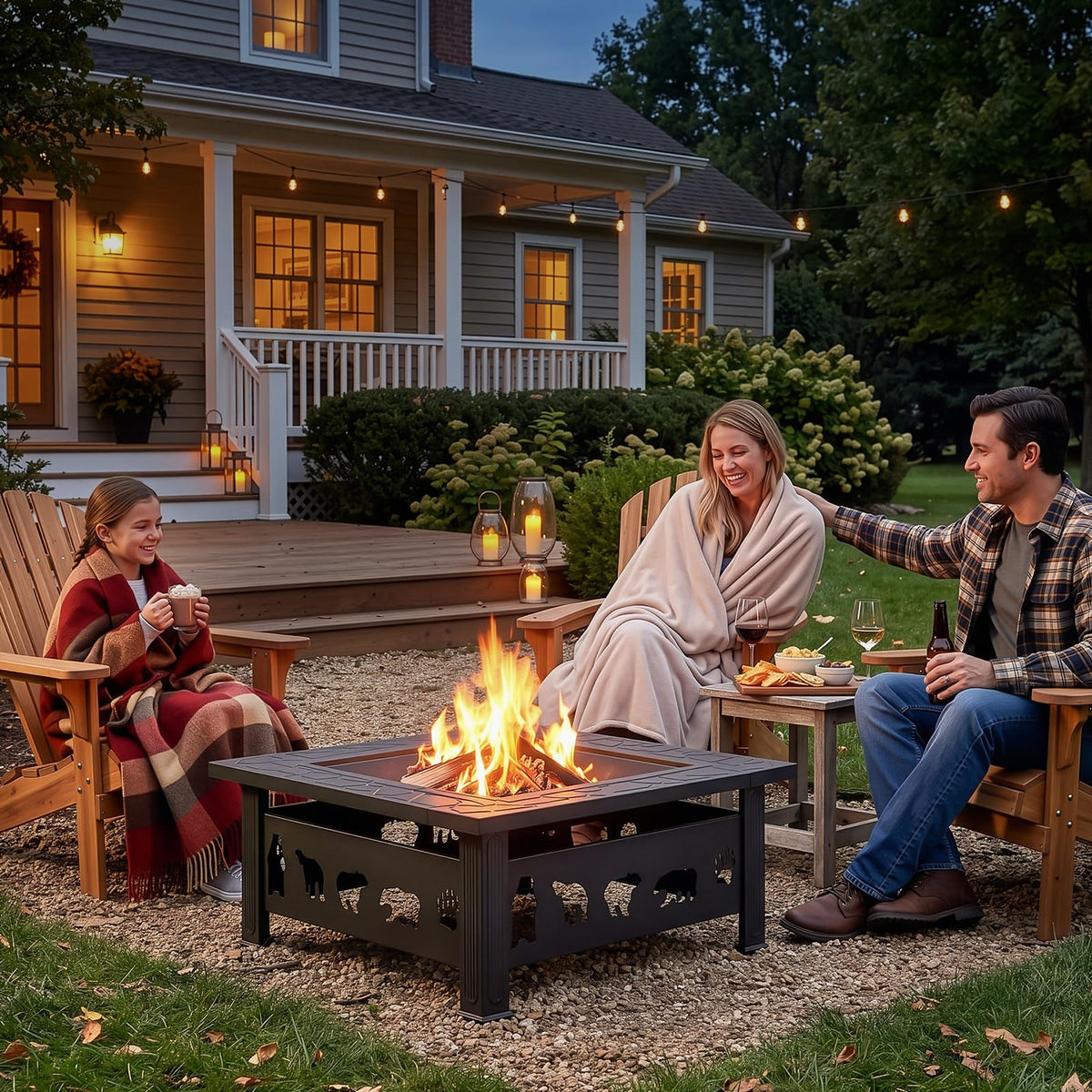 32 Inch Square Metal Patio Fire Pit Table X3546