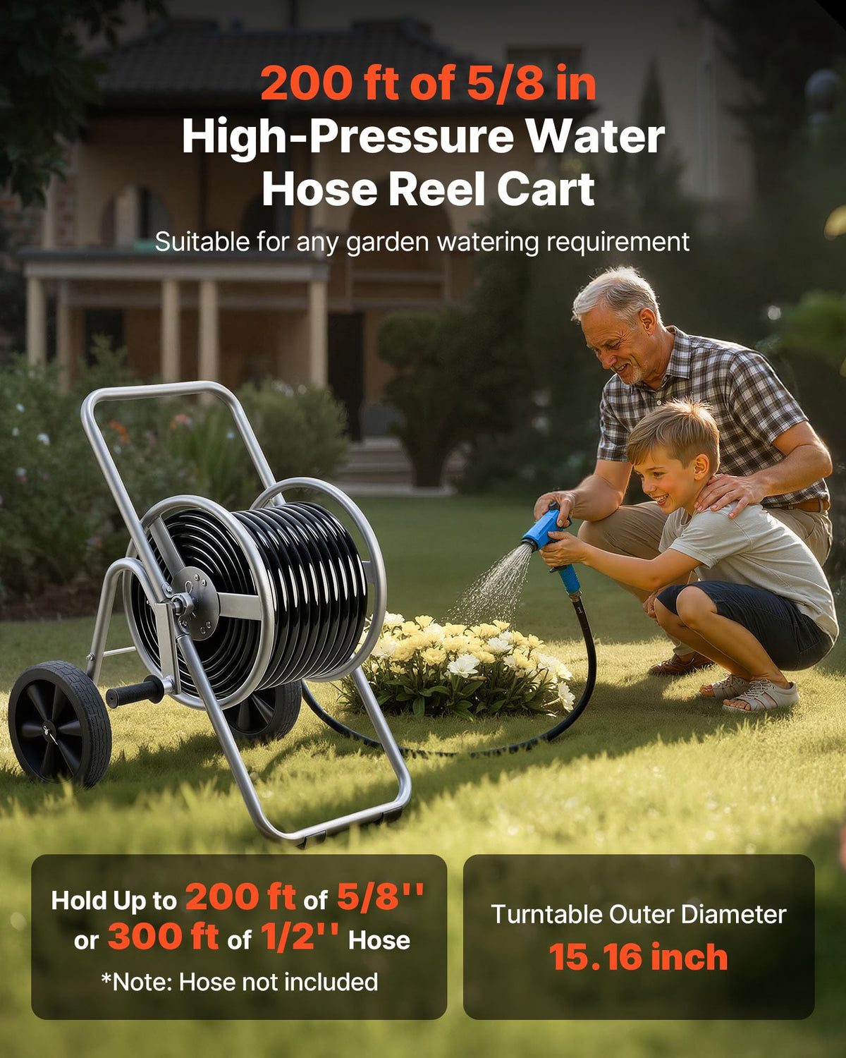 200/300 ft Garden Hose Reel Cart with Two Wheels Y354275