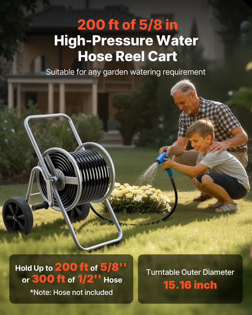 200/300 ft Garden Hose Reel Cart with Two Wheels Y354275