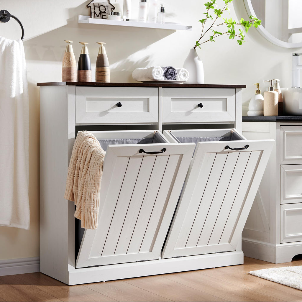 Double Tilt Out Wood Trash Cabinet Antique White I67648