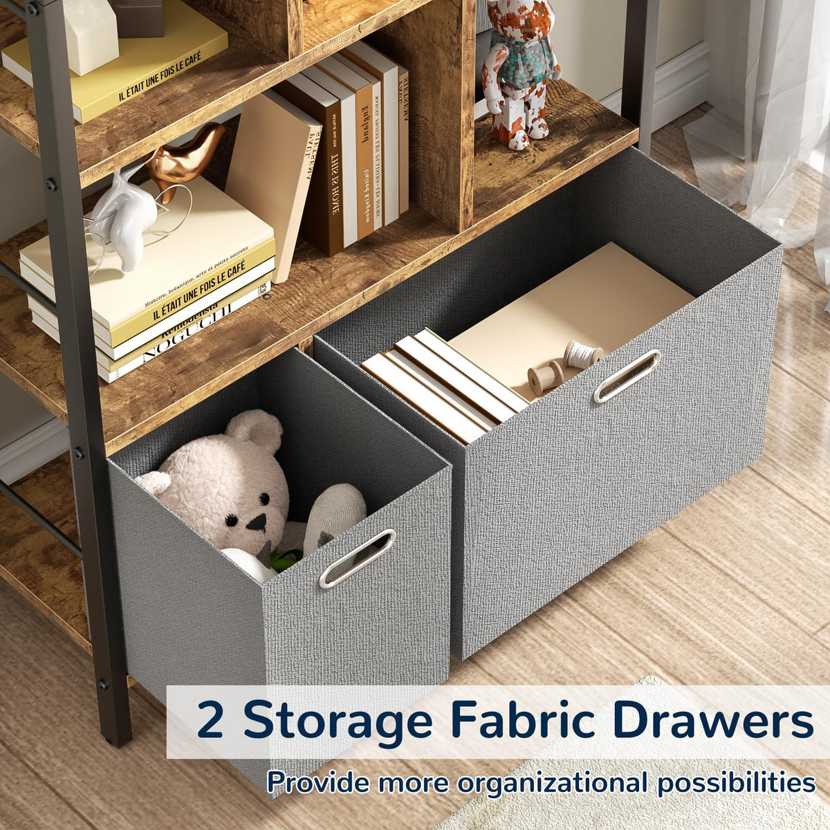 5 Tier Rustic Brown Bookshelf with Drawers Z90611