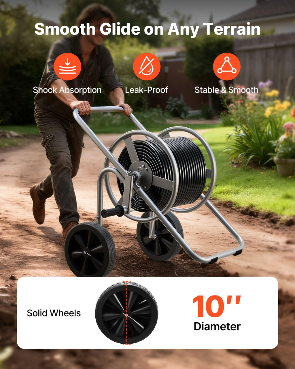 200/300 ft Garden Hose Reel Cart with Two Wheels Y354275