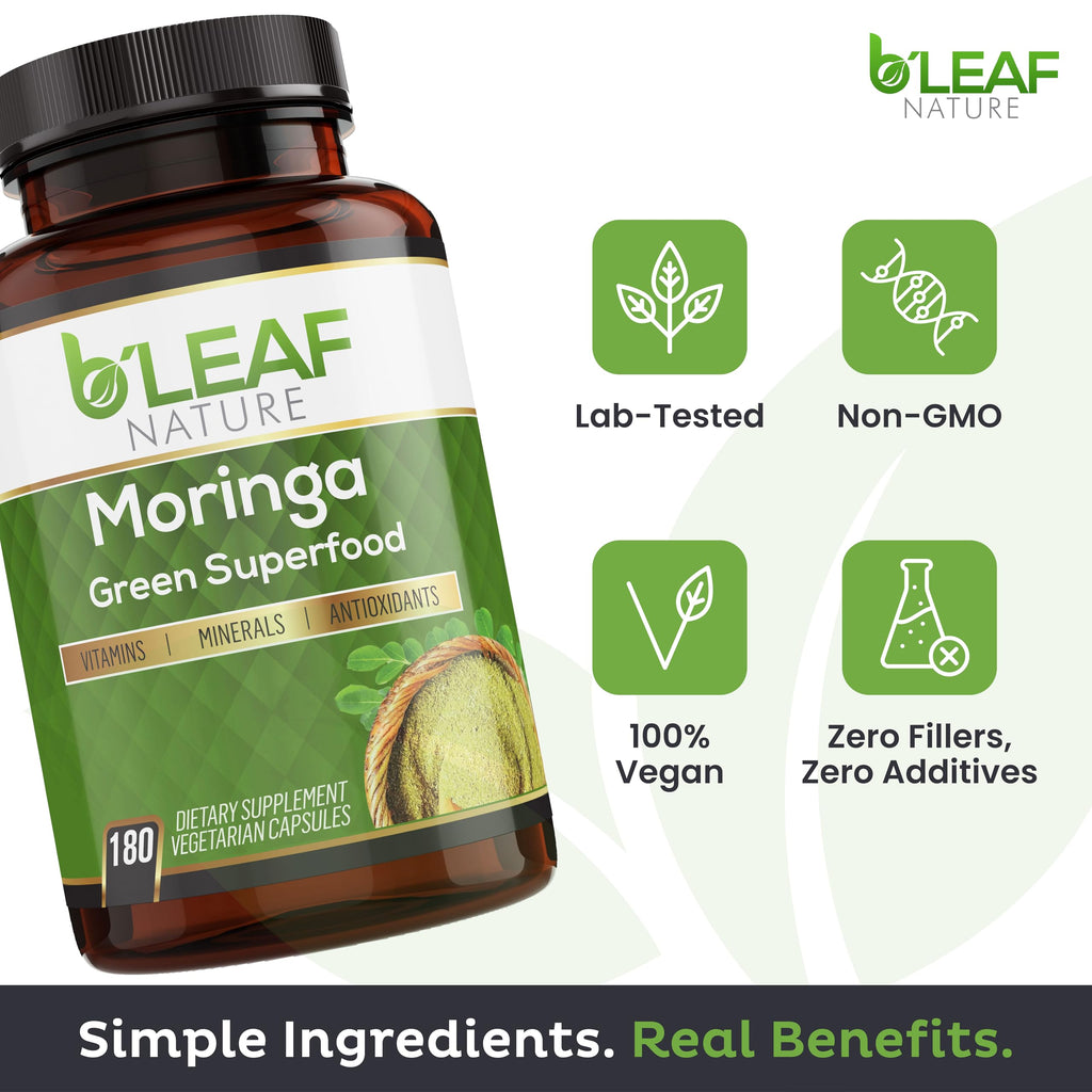 Moringa Leaf Vegan Capsules 1000mg 180 Count E961