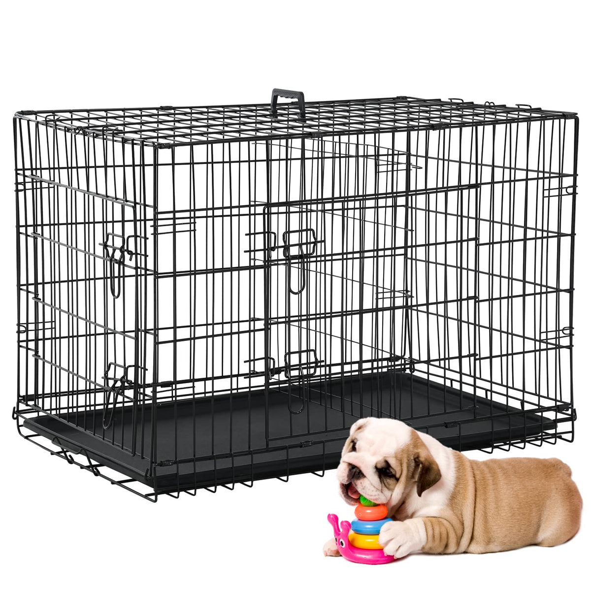 36 Inch Double-Door Metal Dog Crate with Tray and Divider L3477